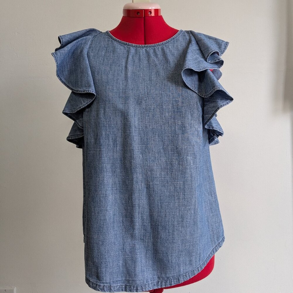 J. Crew Blue Ruffle Sleeve Tank Top